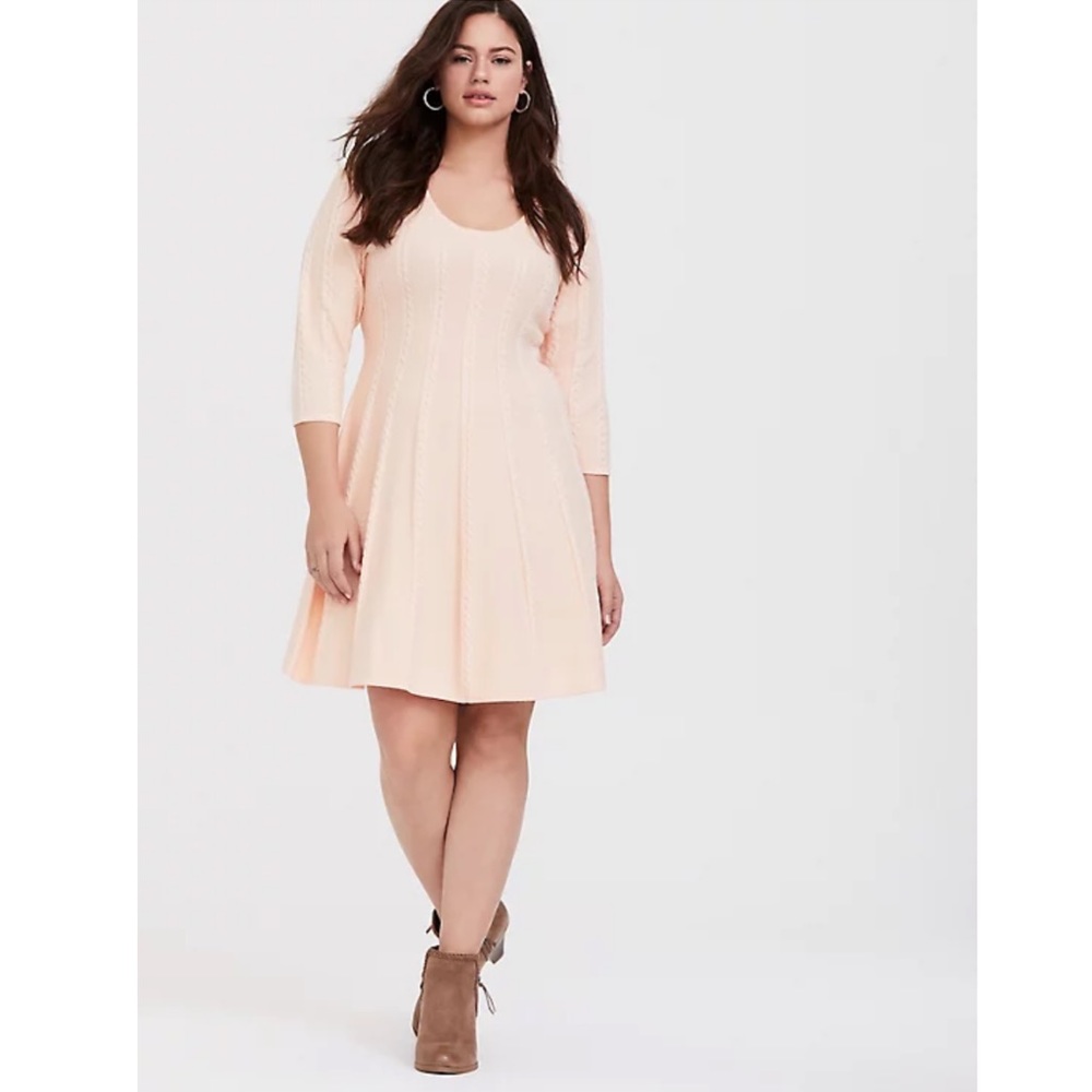 Light Pink Cable Knit Sweater Dress